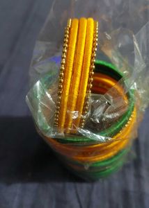 Silk Thread bangles in green and yellow