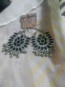 Bohemian Black Stone Jhumka Earrings
