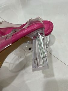Rhinestone Clear Strap Glass Heels