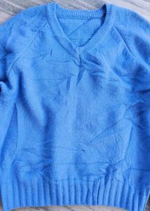 Blue V-Neck Knit Sweater