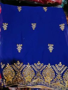 Royal Blue Embroidered Saree