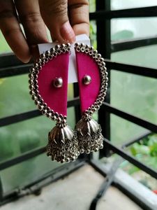 Boho Pink Silk Jhumka Earrings