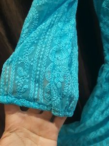 Sky Blue Attractive  Chikenkari Kurta Set