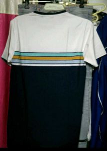white and blue T-shirt