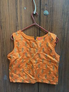 Orange Embroidered Blouse & Yellow Lehenga set