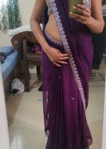 Stunning Purple Saree with Embellished Blouse