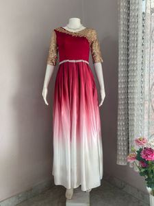 Elegant Red & White Ombre Gown