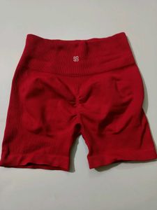 High-Waisted Ribbed Workout Shorts Free Size