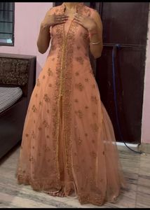 Elegant Peach Embroidered Anarkali Gown