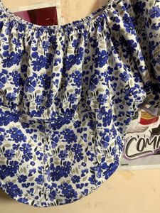 Blue Floral Off-Shoulder Top