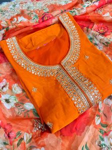 Orange Kurta with duppata only Embroidery
