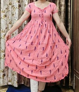 Pink Kurta with Purple Leaf Print