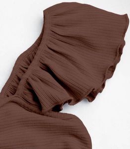 Brown Ruffle Strap Crop Top