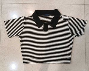 Striped Cropped Polo T-Shirt