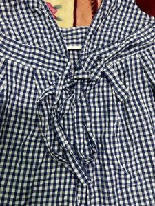 Cute Blue &amp; White Gingham Tie-Front Top