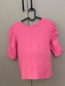 Chic Pink Ruched Sleeve Top