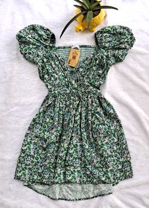 Floral Green Flared Dress