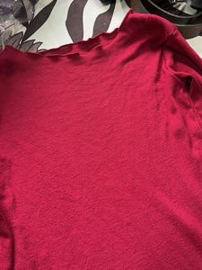 Red Long Sleeve Lettuce Trim Top