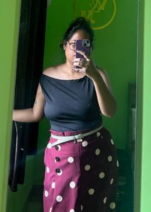 Stylish Polka Dot long skirt with black top