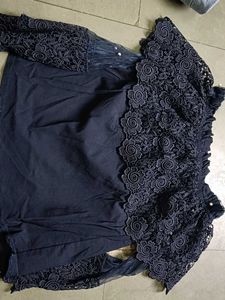 Elegant Navy Lace Off-Shoulder Top
