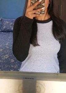 Grey &amp; Black Raglan Long Sleeve Top