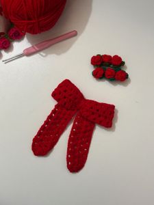 Handmade Crochet Red Bow Hair Clip Set