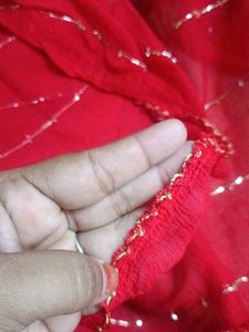 Elegant Red Dupatta with pipe handwork