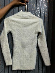 Cream Fuzzy Button Neck Sweater
