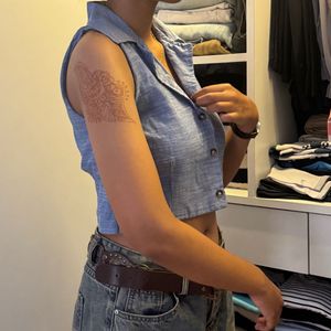 Blue Cropped Collared Shirt
