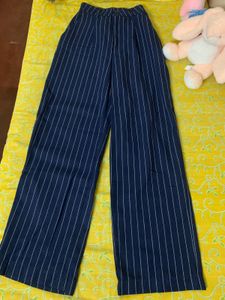 Navy Pinstripe Wide Leg Pants