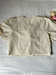 Cream Textured Tie-Up Top