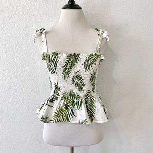 🍃 Leaf Print Smocked Peplum Top 🍃