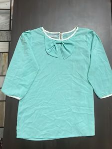Aqua Blue Bow Front Top
