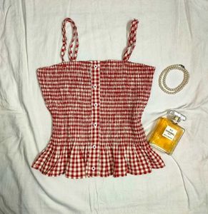 Red Gingham Smocked Cami Top