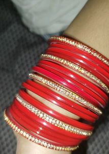 Red Bangles with Golden Embellishments