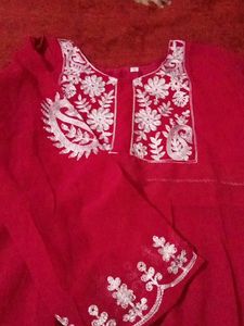 Rani Pink Chikan Work  Embroidered Kurti