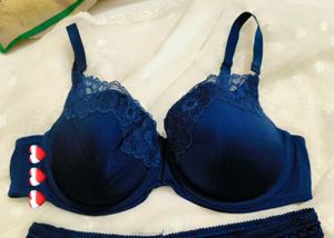 Elegant Blue Lace Trim Bra with shorts