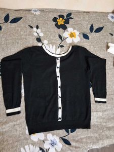 Black &amp; White Striped Cardigan