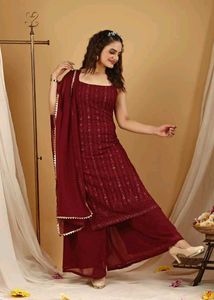 Elegant Maroon Palazzo Suit Set 3pc size s
