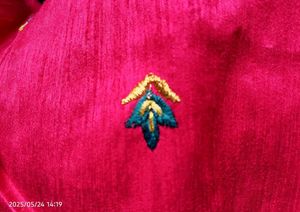 Teal &amp; Pink Embroidered Saree