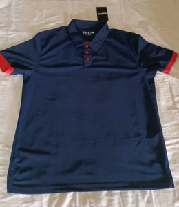 SHEIN Navy Polo with Red Accents