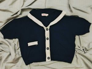 Navy Blue Crop Korean top