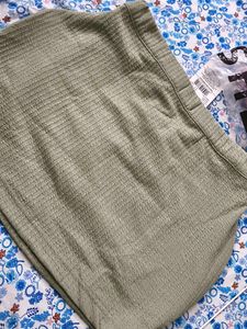Sage Green Ruched Mini Skirt with Embellishment