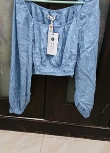 Blue Polka Dot Puff Sleeve Top