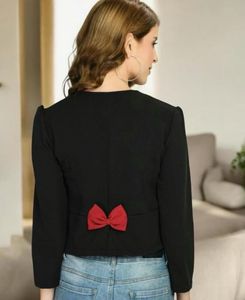 Chic Black Cropped Jacket with Bow