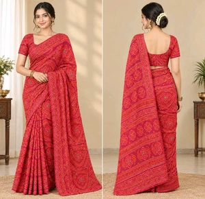 Unused Vibrant Bandhani Saree with Blouse