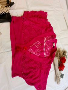 Vibrant Pink Crocheted  shrug