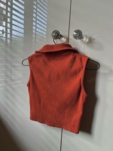 Sleeveless Ribbed Polo Crop Top