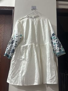 White Kurta with Embroidered Sleeves