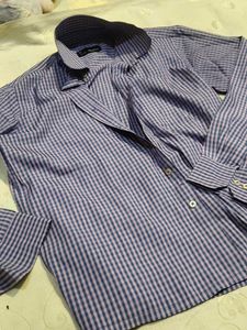 Men's Blue Checkered Long Sleeve Shirt